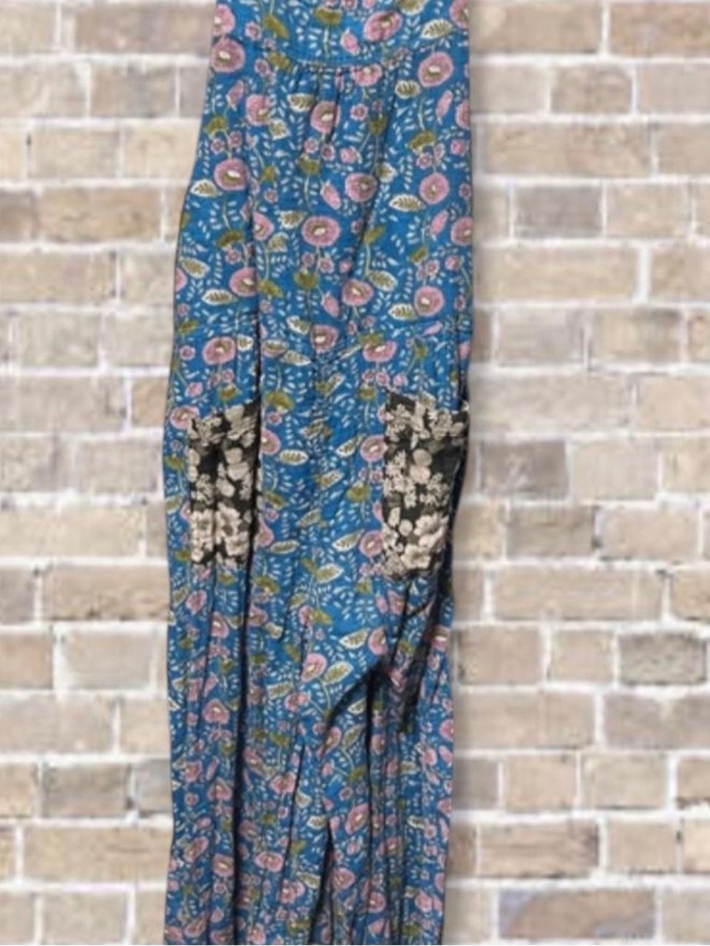NATURAL LIFE Blue Floral Jumpsuit with Black Patch Pockets